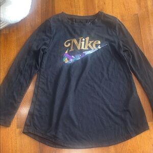 Nike Kids Black Tee with Gold and Colorful Swoosh